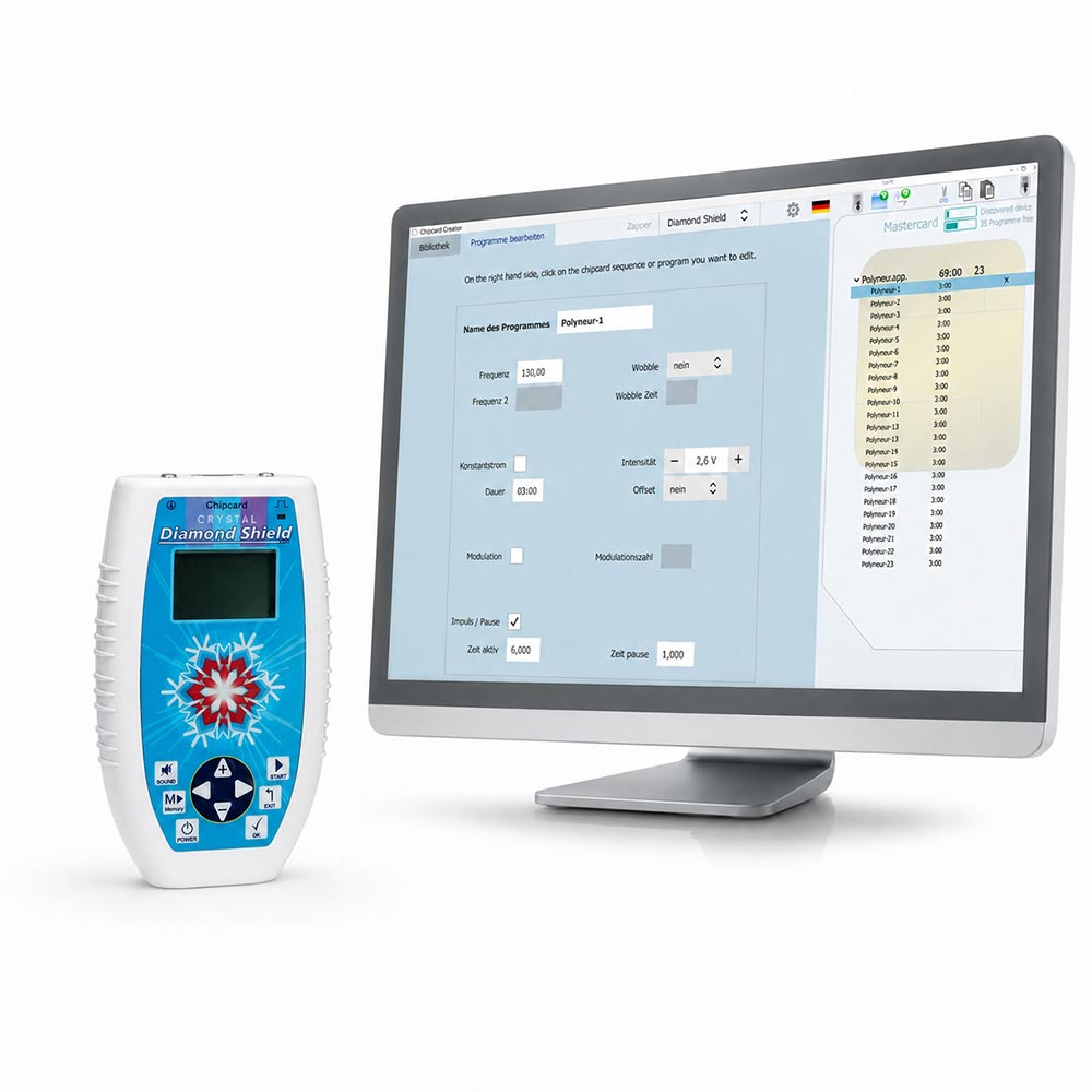 Diamond Shield Crystal Zapper mit PRO-Version Healing Frequency Software und Zubehörkoffer