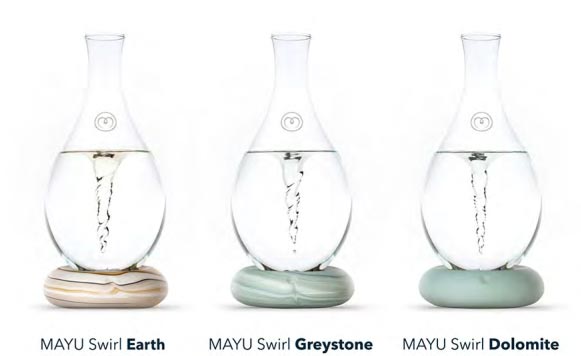 Den Mayu Swirl Wasserwirbler gibt es in drei verschiedenen Designs - graystone, dolomite und earth