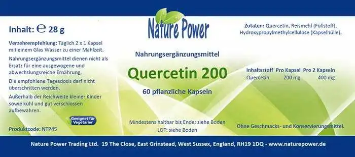 Quercetin 200 von Nature Power - Produktdetails auf dem Etikett