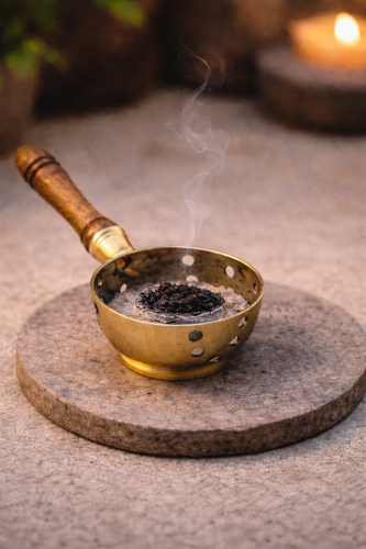 Räucherpfanne am Ende eines Rituals