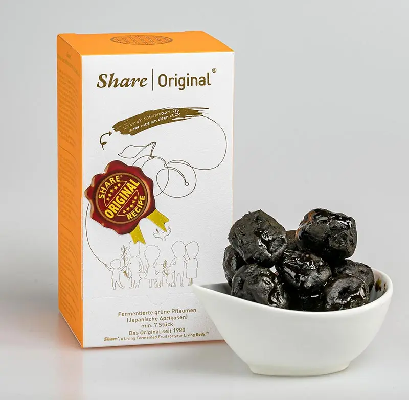 Wochenpackung der Share Pflaume, sie enthält sieben Share Original Pflaumen