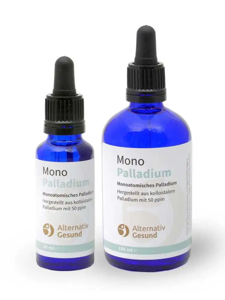 Monoatomic Palladium from Alternativ Gesund ✓blue glass bottles in 30ml or 100ml ✓ made from 50 ppm colloidal osmium ✓ 18 months shelf life ✓ Very high yield.