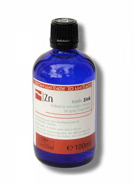 Ionic Zink - 100ml in Blauglas-Flasche - Kolloid in wässriger Lösung 50ppm -Kolloid in wässriger Lösung