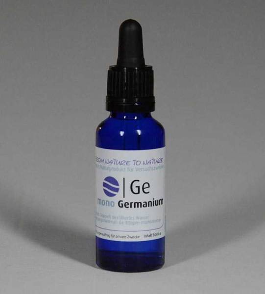 Vorschau: Monoatomisches Germanium Vorschau: Blaue Glasflasche mit der Aufschrift Monoatomisches Germanium 30 Milliliter - aus kolloidalem Germanium mit 80ppm hergestellt