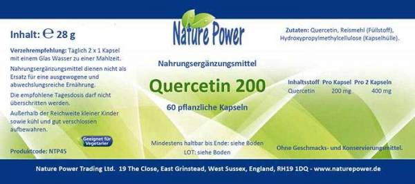 Vorschau: Quercetin 200 von Nature Vorschau: Quercetin 200 von Nature Power - Produktdetails auf dem Etikett