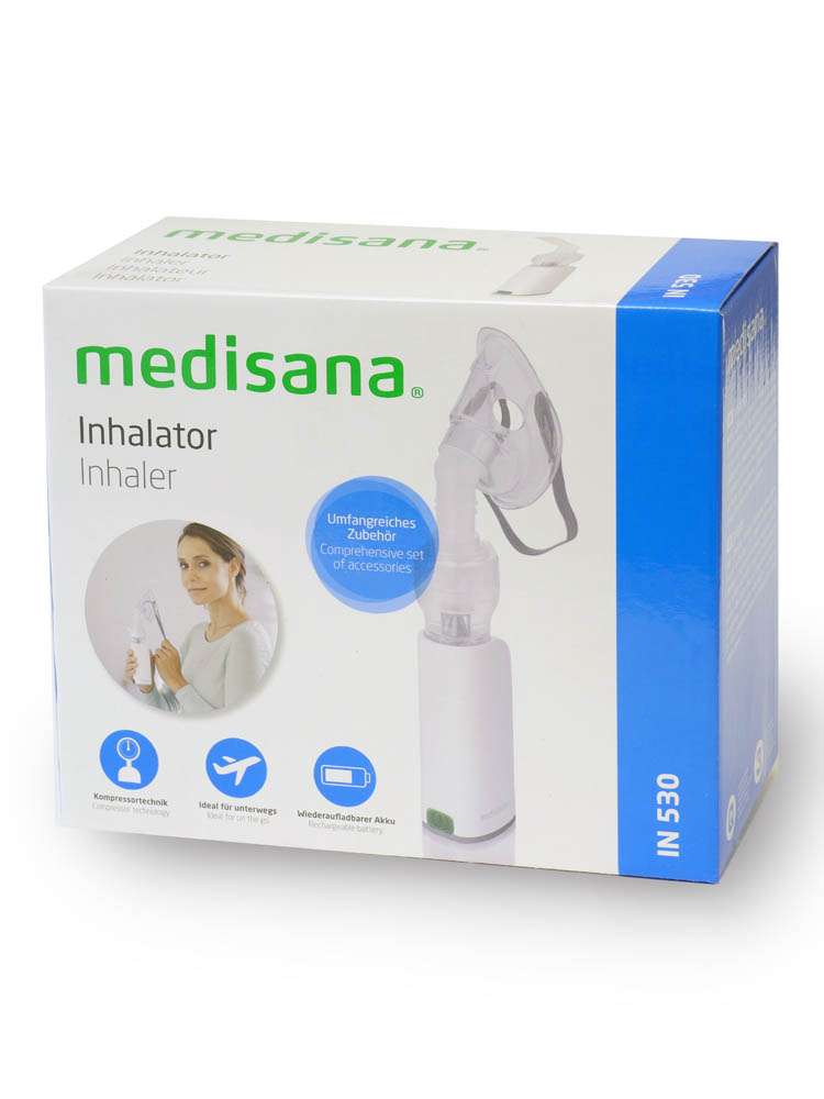 Vorschau: IN 530 Inhalator von Vorschau: Handliches weisses Inhalatorgerät mit Mundstück vor weissem Hintergrund