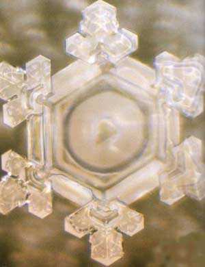 Bild eines wunderschönen sechsstrahligen Wasserkristalls