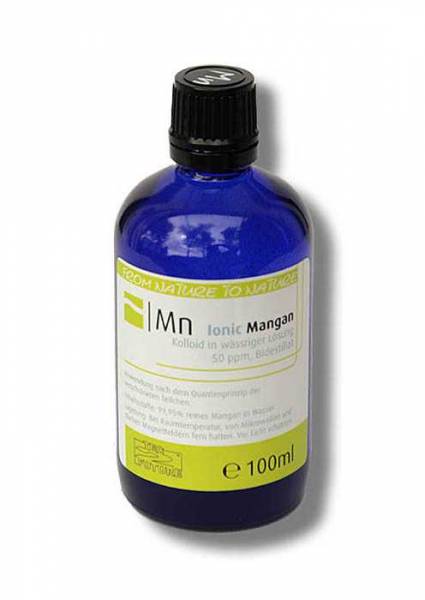 Ionic kolloidales Mangan - Reinheitsstufe 99,99% - Blauglasflasche- Kolloid in wässriger Lösung - Mit Protonenresonaz hergestellt