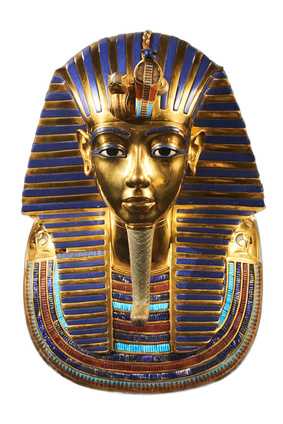 Goldene ägyptische Pharaonenmaske. Gold als Katalysator auf dem Weg der geistigen Entwicklung hin zur Unsterblichkeit