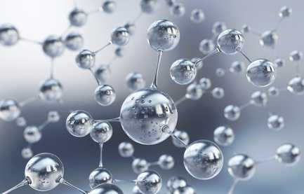metallisch glänzende Moleküle mit drei Atomen schweben im Raum