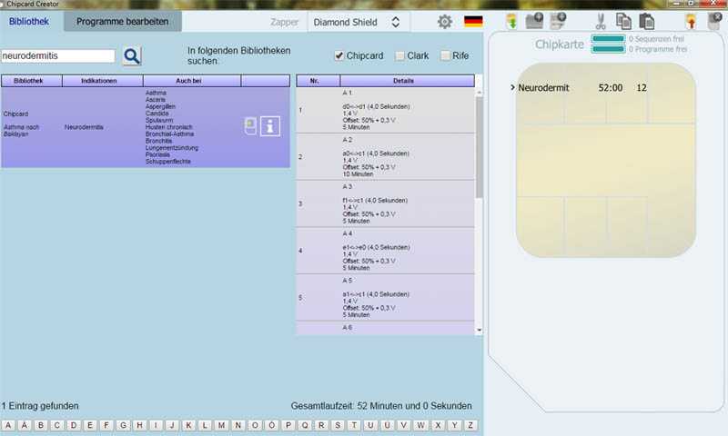 Beispiel 1 der Möglichkeiten mit der Online-Bibliothek Screenshot der PC-Software Chipcard-Creator